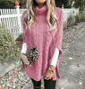 Novos Tricôs de Gola Alta Outono e Inverno Europeus e Americanos Tricôs Soltos Femininos Transfronteiriços Jaqueta Manto Shawl de Cor Pura Amazon