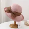 Sombrero de Sol de Alta Calidad con Lazo Sombrero de Paja Rafi para Mujer Viaje Estilo Francés Elegante Retro Ala Ancha Rizado Sombrero de Pescador