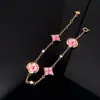 Pulsera de alta gama en forma de L, forma de diamante, trébol de cuatro hojas, cinco flores para mujer, versión superior de pulsera de cuatro flores con nácar rosa y blanco, irradia un sentido de lujo