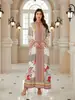 Bx09 Novo Roupão Elegante e da Moda com Estampa Étnica e Strass, Vestido de Manga Longa com Decote em V