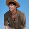 Camisa de Punto Hueca con Cuello Cubano Estilo Old Money Retro para Hombre, Ropa de Playa Hawaiana, Camisa Holgada de Manga Corta para Vacaciones