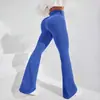 Calça Flare de Yoga Transfronteiriça para Mulheres, Cintura Alta, Levanta Bumbum, Calça Fitness Flare Canelada, Calça Esportiva Longa Bumbum de Pêssego, Calça Wide Leg