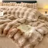 Juego de cuatro piezas de pelo de conejo engrosado grado A, terciopelo de leche, sábana y funda de edredón de pelo de conejo cálidas para invierno, pelo de conejo perezoso, vellón de coral, 4 piezas