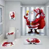 Serie de Decoración Navideña Cortina de Ducha Baño de Hotel Pintura de Decoración Navideña Cortina de Ducha Impermeable sin Perforaciones Juego de Alfombrilla de Baño