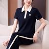 Conjunto Esportivo de Manga Curta para Mulheres, Conjunto de Duas Peças para Primavera e Verão, Novo Estilo 2026, Elegante Roupa Casual de Seda Gelada para Corrida para Mães
