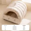 Casa para Gatos de Mano Semi-Cerrada de Doble Uso Cálida para Otoño e Invierno Jacquard con Sensación de Nube Rejilla de Rombos Nido Casa para Perros Casa para Gatos Nido para Mascotas Gato