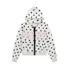 Sudadera con capucha de punto de lunares de diseño divertido estilo americano para mujer, nueva chaqueta de otoño de corte holgado versátil con cremallera grande, moderna