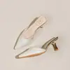 Lantejoulas cor champanhe brilhantes finas saia de outer wear feminina baotou chinelos de salto alto salto fino plus size 41-43