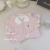 Ropa Coreana Infantil Super Blanca Falda Polo Cuadros Rosa y Blanco Ropa Infantil Casual y Elegante 2025 Nueva Falda Dulce de Princesa