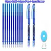 Set de bolígrafos borrables azul negro tinta bolígrafo borrables recambios de bolígrafo escolar oficina papelería examen esencial