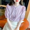 Verão 2026 Nova Moda Feminina Camisa de Algodão Puro Bordada Redutora de Idade, Top Solto de Manga Bufante Elegante Todo em Algodão