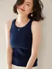 Suéter de cachemira pura para mujer, grueso, cuello redondo, acanalado, cálido, sin mangas, estilo camisola, capa interior, top de punto