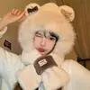 Conjunto de Dos Piezas de Gorro y Bufanda de Oso Lindo para Mujer Invierno Forrado de Polar y Engrosado Nuevo Cálido Felpa Gorro con Capucha y Bufanda