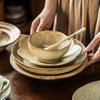 Colección de Vajilla de Gres, Cuencos y Platos Serie Té, Cuencos y Platos Grandes Domésticos Retro, Venta al por Mayor Platos de Cena de Cerámica Antigua