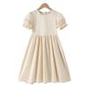 Vestido Curto para Menina Estilo Coreano Manga Bufante Vestido de Peça Única para Menina 2025 Roupa Infantil Coreana Crianças de Tamanho Médio e Grande Saia de Cor Pura