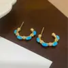 Brincos de franja com contas de zircônia azul vintage, estilo retrô francês, luxo leve e sensação de alta qualidade