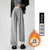Calça Esportiva Estilo Americano Outono e Inverno Nova Cintura Alta Solta Casual Comprimento Total com Caimento Preguiçoso Calça Jogger de Perna Reta Calça de Perna Larga