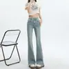 Jeans de corte recto azul claro con aberturas para mujer Primavera 2025 Delgados de Cintura Alta Ajustados Pequeños que estilizan el cuerpo Pantalones de Campana