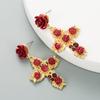 Aretes Largos Elegantes de Moda Elegante para Mujer Estilo Japonés y Coreano Flor Rosa Barroca Elegante Cruz Retro Europea y Americana de Pedrería