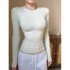Top Térmico Interior Negro para Mujer 2026 Nuevo Principios de Otoño Petite Hombro Normal Corte Ajustado Cintura Ceñida Manga Larga Camiseta Top para Mujer