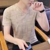 Camiseta de Manga Corta Nueva de Verano con Sensación a Hielo para Hombre, Cuello en V, Marca Trendy, Camiseta Delgada, Transpirable, Top de Seda de Hielo, 1/2 Piezas