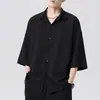 Camisa de Manga Corta Estilo Japonés para Trabajo para Hombres y Mujeres, Camisa de Algodón Holgada para Verano para Exteriores, Camisa Casual de Color Sólido de Moda