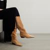 Estilo Europeu e Americano novo veludo de vaca estilo Europeu e Americano botas de cano alto bico quadrado elegante manga salto grosso salto baixo botas da moda super plus size