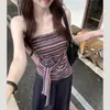 Top Tubinho Listrado Retrô de Menina Americana Sem Alças Feminino Verão Novo Design Bainha Irregular Sem Mangas