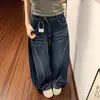 Calça Jeans Reta para Mulheres Início do Outono Emagrecedora Tamanho Plus Design Curvo Cintura Alta Emagrecedora Retro Foice Calça Wide-Leg