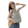 [Floral Bordado] Chaleco Dulce Francés de Cuello Cuadrado Corto sin Mangas para Mujer Verano Cubre Carne Delgado Top Japonés