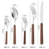 Juego de cubiertos estilo ins con mango de imitación de madera, estilo retro japonés de grano de madera, cuchillo para bistec, tenedor, cuchara, acero inoxidable, cuchillo occidental