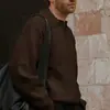 Suéter de Color Sólido Estilo Americano para Hombre Andrei, Corte Holgado, Cuello Paloma, Cuello Polo, Top de Punto de Manga Larga para Otoño.