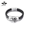 Pulseira Aço Inoxidável Couro Genuíno Caveira Punk Aço Titânio Não Desbota Retrô Europeu e Americano Estilo ins Alta Textura Masculino e Feminino