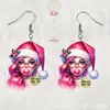 Brincos Acrílicos 2D de Papai Noel para Novo Produto Transfronteiriço com Design de Chapéu de Natal e Rosa Brincos de Natal