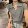 Camiseta de punto de lyocell de doble hilo acanalado con cuello polo, estilo nuevo de verano, acanalada, estilo nicho, versátil, para mujer