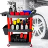 Carrito de herramientas para estética de autos, Carrito multifuncional de tres niveles engrosado, Carrito de almacenamiento móvil de plástico, Toallero