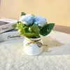 Tres Rosas de Helado con Lazos de Cuerda de Cáñamo, Estilo Nórdico Decoración Pequeña en Maceta de Flor Artificial y Planta Verde para Escritorio del Hogar