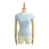 Camiseta Redonda para Mujer con Mangas Cortas Volantes, Camiseta Deportiva Base de Manga Corta, Verano Hielo-Frío Elástica Ajustada Estilo Americano