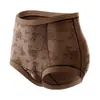 Calça Feminina Nova Estilo Chinês com Relevo Cintura Alta Controle de Barriga Lã Quente Cor de Gengibre com Renda Design Levanta Bumbum