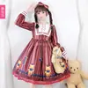 Vestido Original Op Estampado de Oso Corona Lolita, Vestido Lolita Suave y Lindo de Manga Larga para Niña