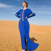 Vestido Abaya Vintage para Mujer Ba7024 Azul Real y Amarillo Ganso Bordado a Mano con Pedrería