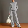 2026 moda europea y americana transfronteriza nueva sudadera con cárdigan de color liso con cuello alto y conjunto de pantalones de pierna ancha para tiendas online independientes