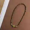 Pulseira Dupla Circular de Bambu com Junta Dupla de Sândalo Verde, Pulseira Ascendente de Sândalo Verde Combinada com Pulseira de Quartzo Verde Hetian de Trevo de Quatro Folhas Estilo Chinês