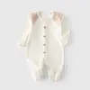 Mameluco de manga larga para bebé, sin costuras para recién nacido, estilo primavera, mono de algodón puro para niños y niñas, traje de gateo con encaje para bebés y niños
