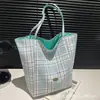Bolso de Hombro de Lona a Cuadros Mangbo Menta Fresca Bolso Tote de Gran Capacidad Doble Uso Simple Doble Pan Primavera y Verano Nuevo