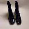 Botines calcetín adelgazantes de punta cuadrada con lazo retro elástico estilo Mary Jane 2026 Otoño/Invierno Botines de tobillo adelgazantes con tacón grueso para mujer