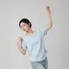 Nueva camiseta de verano de algodón puro para mujer, corte slim, con diseño plisado, estilo corto, top básico, camiseta de manga corta con cuello en V