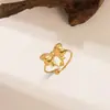 Joias Vintage de Aço Inoxidável Ouro 18K Aço Titânio Anel Aberto Não Desbota Nicho Feminino Sensação de Alta Qualidade