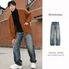 Jeans de Mezclilla Lavada Desgastada con Múltiples Botones Decorativos para Hombre, Nuevo Estilo de Invierno Adelgazantes con Textura de Bambú Elegantes de Pierna Ancha Casuales Largos para Mujer