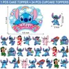 25 Piezas Venta Caliente Stitch Dibujos Animados Decoración de Cumpleaños Festival Fiesta Infantil Tarjeta Inserto para Pastel Venta al por Mayor